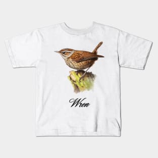 a wren sitting on top of a tree brash Kids T-Shirt